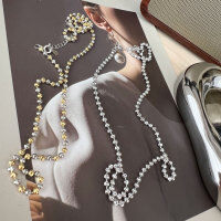 wholesale 925 Sterling Silver Italian Floral Engraved Diamond-Like Necklace for Women, Korean New Style Wholesale Goods Color-Clashing Collarbone Chain-Pure white gold model (pure silver)