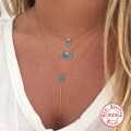 wholesale S925 Sterling Silver Turquoise Teardrop Pendant with Diamond Accent Necklace,-0-1