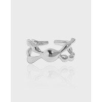 wholesale S925 sterling silver Korean version ins niche design minimalist versatile personality double-layer irregular open ring for women-Platinum [No. 15/Adjustable] Opening adjustable