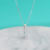 wholesale S925 Sterling Silver Cross-Border Oval Moissanite Pendant Simple Fashion Versatile Collarbone Chain Four-Pronged Solitaire Necklace for Women-5*7 (Moissanite) Pendant>925 Silver