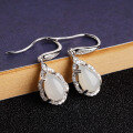 wholesale 925 Silver Inlaid with Hetian Jade Water Drop White Jade Stone Earrings with Certificate, Hook for Hanfu and Qipao Ear Accessories for Women-0-3
