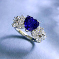 wholesale S925 Sterling Silver Simulated Sapphire Heart-Shaped Ring for Women, 7*7 Ice Flower Cut, Hot Seller in Live Streams-0-2