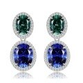 wholesale S925 Sterling Silver New 8*10mm Oval Tanzanite and Green Diamond Stud Earrings, Minimalist and Elegant Style-0-4