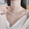 wholesale S925 Sterling Silver Black Oval Pendant Necklace Classic Element Versatile Fashion Commuting Light Luxury Collarbone Chain-0-2