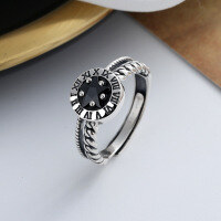 wholesale Metal S925 Sterling Silver Retro Classic Roman Numeral Ring Niche Design Ins Versatile New Index Finger Ring-B045J/approx. 3.5g Adjustable opening