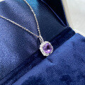 wholesale S925 Sterling Silver Cross-border Amethyst Pendant Necklace for Women, Colored Gemstone Natural Stone Collarbone Chain Wholesale, Ins Style Summer-0-2