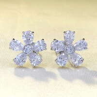 wholesale S925 Silver New 4*6mm Teardrop Petal High-Carbon Diamond Stud Earrings Women's-E406 White Diamond &gt;925 Silver