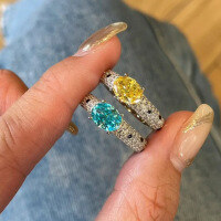 wholesale 925 Sterling Silver Luxe Full Pavé 5*7 Paraiba Ice Flower High-End Fashion Ring for Women-R940 Paraiba 9