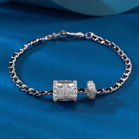 wholesale S925 Silver Zhuzhufan Jewelry Fashionable Women's Bracelet, Simple and Stylish Chanel-style Solid Hollow-out Woven Beaded Red String Bracelet-B161 Braided Black Rope Bracelet 18cm