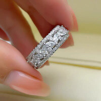 wholesale S925 Silver New European and American Full Diamond Row Ring Marquise Small Row Ring Women's Full Diamond Wide Band-White No. 8