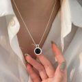 wholesale S925 Sterling Silver Round Black Agate Necklace for Women Korean Summer New Arrival Versatile Minimalist Choker-0-0