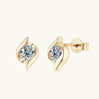 wholesale S925 Sterling Silver Fashionable Light Luxury High-End Moissanite Stud Earrings for Women, Small Niche Design, Live Streaming Hit-Gold 0.5 carat +0.5 carat