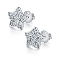 wholesale S925 Sterling Silver Gold-Plated Moissanite Star Stud Earrings, Hot Selling in Live Broadcasts-Star Moissanite Earrings (Silver)