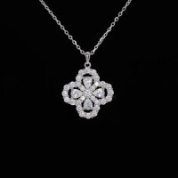 S925 Silver Four-Leaf Clover Pendant Necklace, Moissanite, Light Luxury Style-S925 Sterling Silver + Zircon YD-5130BB 925 Silver