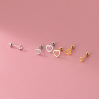 wholesale S925 silver stud earrings, Korean-style minimalist threaded hollow heart earrings for women G9970-S925 silver pair gold 4mm