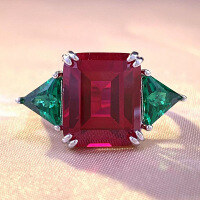 wholesale S925 Silver New High-Carbon Diamond Red Diamond 10*12 Square Ring for Women, Fashionable and Versatile-R610 Red No. 6