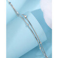 wholesale 925 Sterling Silver Double Layer Heart Ankle Chain Women's Korean Style Simple and Minimalist Summer Beach Foot Jewelry with a Premium Feel-0-1