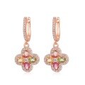 wholesale S925 Sterling Silver Small Fresh Four-Leaf Clover Tourmaline Earrings with Colored Crystal Ear Clips, Fashionable and Dopamine-Enhancing Accessory-0-4