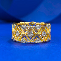 wholesale S925 Gold-Plated French Openwork Geometric Lace Full-Diamond Ring, Mu Jing Jewelry BuBu Jia Live Streaming Edition for Distribution-R1055 Gold No. 5
