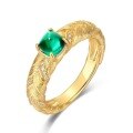 wholesale S925 Silver Plated Vintage Woven Filigree Ring with Lab-Grown Emerald for Light Luxury Style Wholesale-0-4