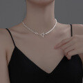 wholesale S925 silver pearl necklace short vintage style thick chain Korean version women's beaded choker D8633-0-2