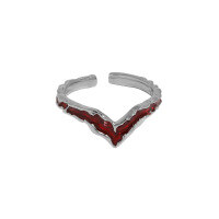 wholesale S925 Sterling Silver Red and Green Irregular V-Shaped Drip Resin Statement Open Ring, Korean Version, Ins Style, Niche Design-Platinum [Red] Opening adjustable