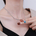 wholesale S925 Sterling Silver Ins Light Luxury Style Heart Blue Zircon White Zircon Cute Bunny Design Necklace for Women-0-3