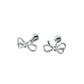 wholesale S925 Sterling Silver Sweet and Elegant Hollow Bow Stud Earrings with Simple Smooth Beads and Threaded Design for Women M04908-0-4