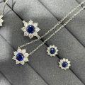 Metal Blue Sapphire Sunflower Earrings, Korean Style Light Luxury Studs-0-3
