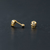 wholesale S925 Sterling Silver Korean-style Unisex Skull Ear Studs Elegant Threaded Bead Earrings M0178-S925 silver pair gold 925 silver