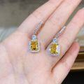wholesale S925 Sterling Silver 2ct Icy Flower-Cut Yellow Diamond Earrings for Women, Luxurious Full Diamond Studs, Minimalist and Versatile High-End Earrings-0-3