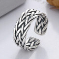 wholesale S925 sterling silver vintage distressed handmade braided twist ring, minimalist and versatile open-ended unisex ring-0-0
