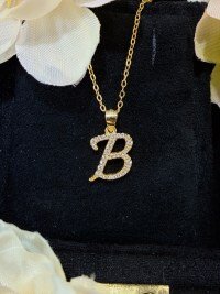 S925 Silver 18k Gold-Plated Moissanite Alphabet Pendant Necklace, DIY Gift.-B> Platinum