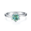 wholesale S925 Sterling Silver Green Moissanite 1 Carat Twist Shank Six-Prong Ring with GRA Certificate-0-4