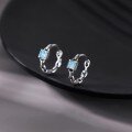 wholesale S925 Sterling Silver Minimalist and Versatile Fashionable Square Blue Zircon Retro Ear Clasps Hoops, Niche and Elegant-0-2