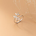 wholesale S925 Sterling Silver Polished Leaf Open Ring Korean Version Simple Elegant Leaf Summer Hand Accessory J9408-0-3