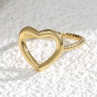 wholesale Metal material, cross-border hot seller hollow heart ring for women, distressed vintage Valentine's Day ring, simple and versatile, factory direct sourcing-xb453-Antique Gold