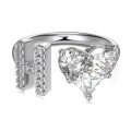 wholesale S925 Sterling Silver European and American Cross-Border Women's Ring with Personalized Letters, Heart, Zircon Inlaid, Adjustable Opening Silver Jewelry for Women-0-13