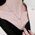 wholesale S925 Sterling Silver Korean-style minimalist red bean English tassel "Luck" delicate women's collarbone chain-0-3