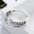 wholesale S925 Sterling Silver Twist Chain Ring, Fashionable and Individualistic Ins Trend Retro Wide Band Open Ring-0-2