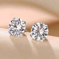 wholesale 925 Sterling Silver Moissanite Stud Earrings Simple Four-Prong Single Stone Earrings for Women Versatile Elegant Moissanite Earrings Hypoallergenic Ear Jewelry-0.1CT+0.1CT