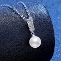 S925 Sterling Silver Moissanite French Pearl Vintage Pendant Necklace-0-0