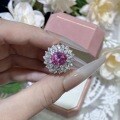 S925 Silver Gold-Plated Pink Sapphire 8*10mm Full Diamond Halo Ring-0-1