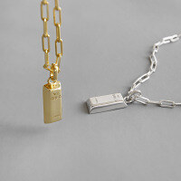 wholesale S925 Sterling Silver XF895 Korean-style Collarbone Chain, Small and Chic, Fashionable, High-end Geometric Cube Gold Bar Design Necklace for Women-18K gold 925 silver