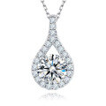 wholesale S925 Sterling Silver Cross-Border 5ct Moissanite Diamond Waterdrop Pendant Necklace, Stylish and Versatile Women's Collarbone Jewelry-0-14