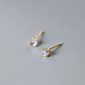 wholesale 925 Sterling Silver Four-Prong Synthetic Rainbow Moonstone Stud Earrings, Minimalist Mini Color Gradient Earrings G0899-0-3
