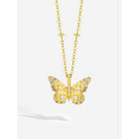 wholesale S925 Sterling Silver Retro Colorful Zircon Butterfly Necklace For Women, Cross-border Niche Luxury-A2973-Gold 925 Silver