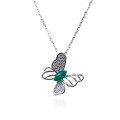 wholesale S925 Sterling Silver Openwork Butterfly with Micro-Set Diamonds and Chalcedony Necklace, Fashionable, Luxurious, Niche Design, High-End Sense Chain-0-4