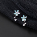 wholesale S925 Sterling Silver Inlaid with Diamond Blue Five-Petal Flower Earrings for Women, Forest Style Fresh Enamel Floral Earrings M01987-0-0