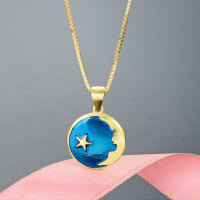 wholesale 925 Sterling Silver Cross-border Drip Oil Starry Sky Moon Necklace for Women, Small and Unique Design, High-end Pendant DIY Choker-Gold Single Pendant - Without Chain  925 Silver